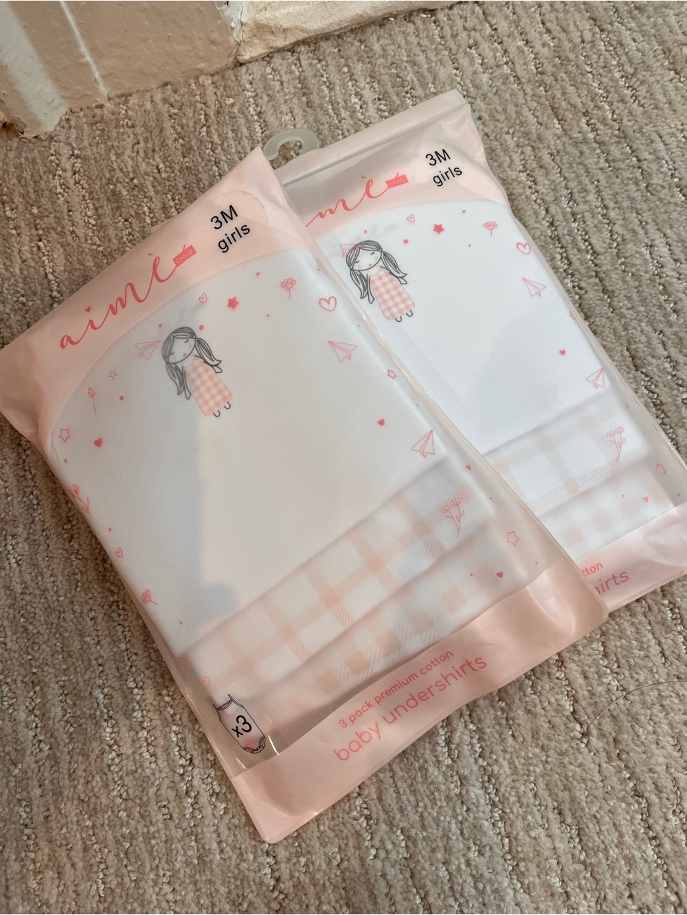 Aime Child 3M Girls Pink Baby Undershirts - 3 Pack